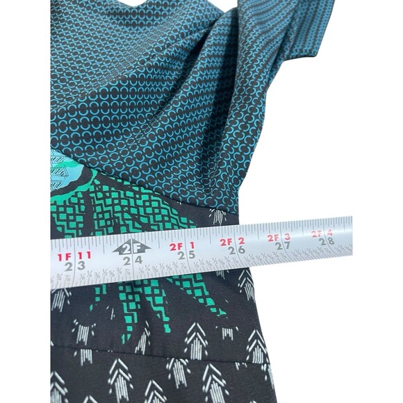 Bob Mackie Wearable Art 2X Teal Blue Floral Abstract Print Sheer Button Up Top - Picture 11 of 13